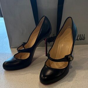 Christian Louboutin Black Leather Mary Jane Pumps with Red Sole